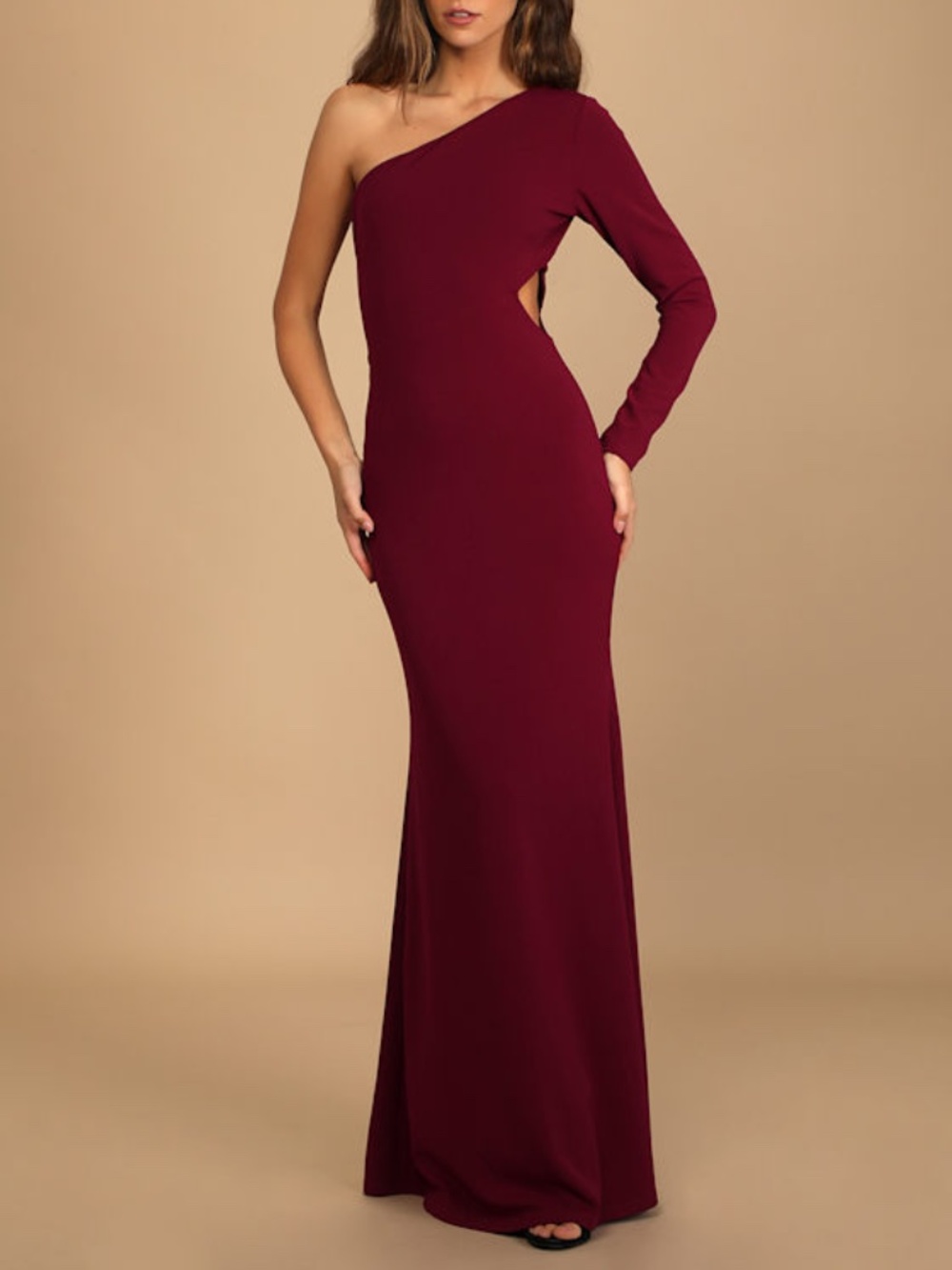 Lulus Wondrous Romance Burgundy One-shoulder Mermaid Maxi Dress Red - Size S